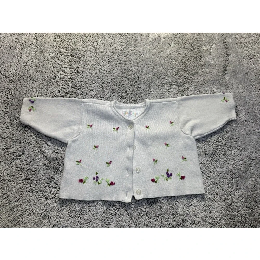 Vtg Gymboree 1998 Rainbow Tag‎ Floral Embroidered White Cardigan Sweater 0-3m